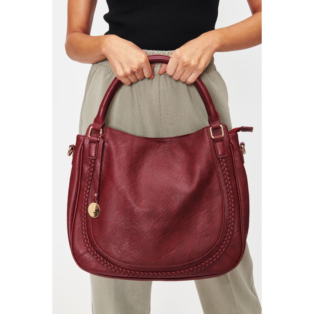 Woman wearing Maroon Moda Luxe Lindsay Hobo 842017128168 View 1 | Maroon