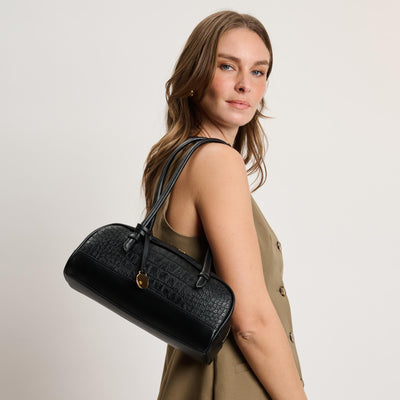 Woman wearing Black Moda Luxe Paloma - Croco Shoulder Bag 842017140399 View 1 | Black