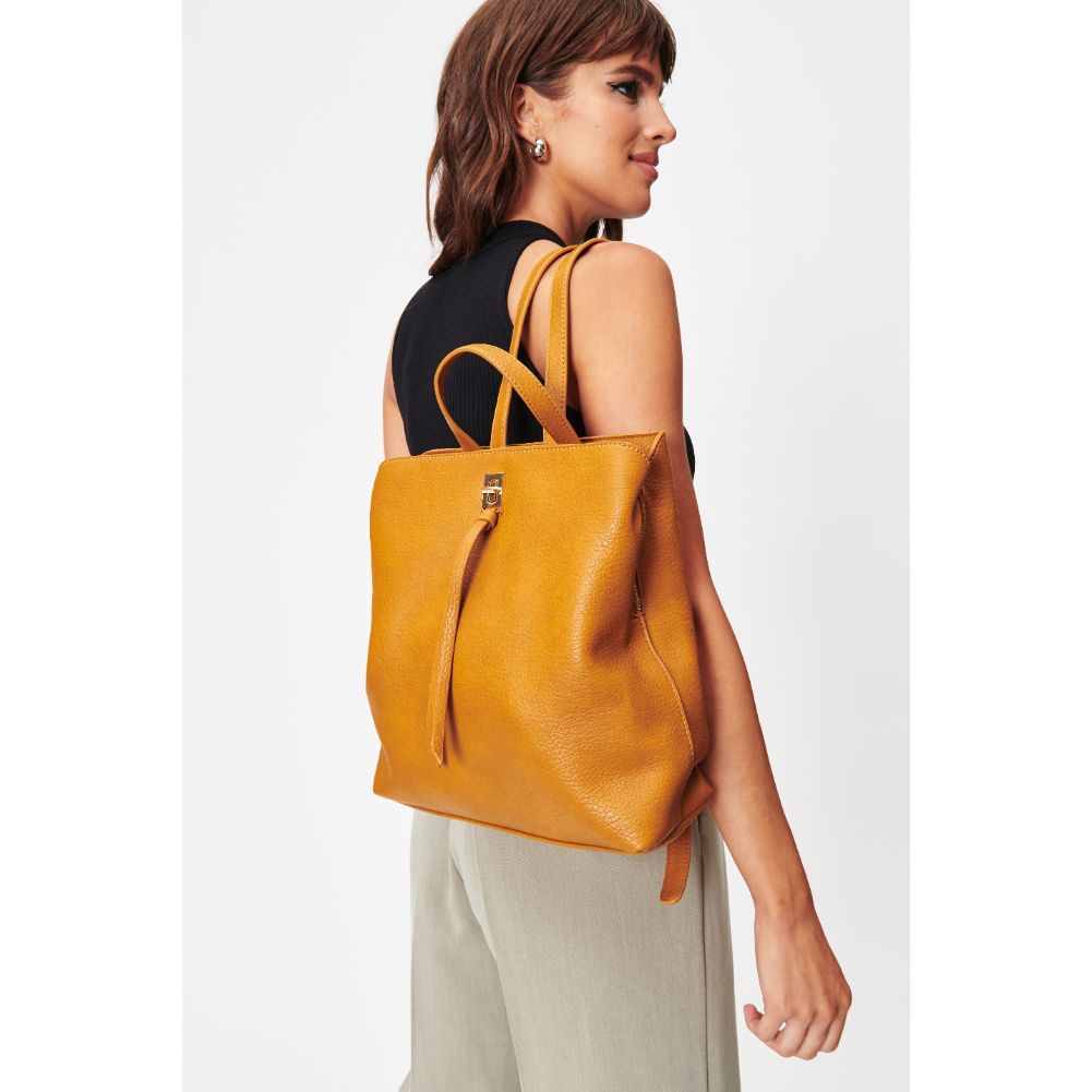 Woman wearing Mustard Moda Luxe Sylvia Backpack 842017128335 View 2 | Mustard