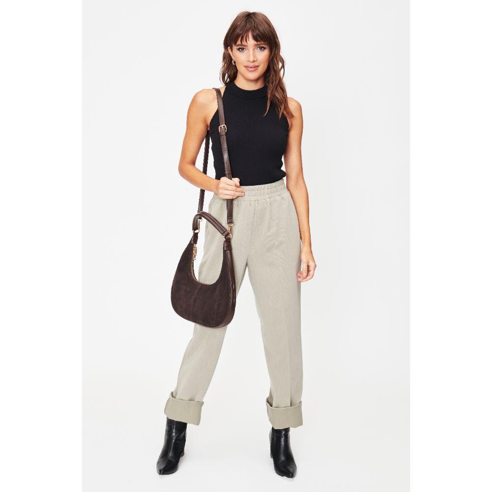 Woman wearing Chocolate Moda Luxe Teresa Shoulder Bag 842017128274 View 3 | Chocolate
