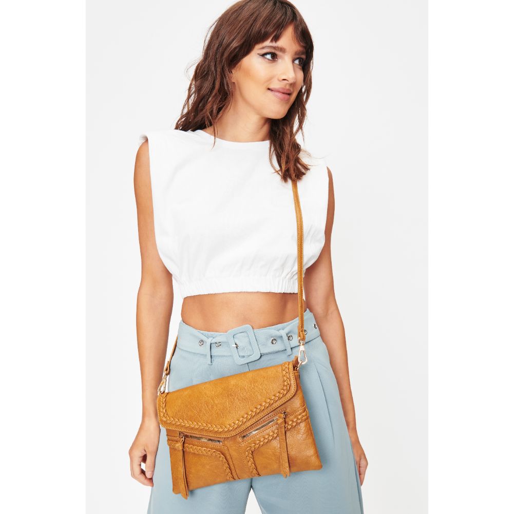 Woman wearing Mustard Moda Luxe Laurel Crossbody 842017128113 View 2 | Mustard