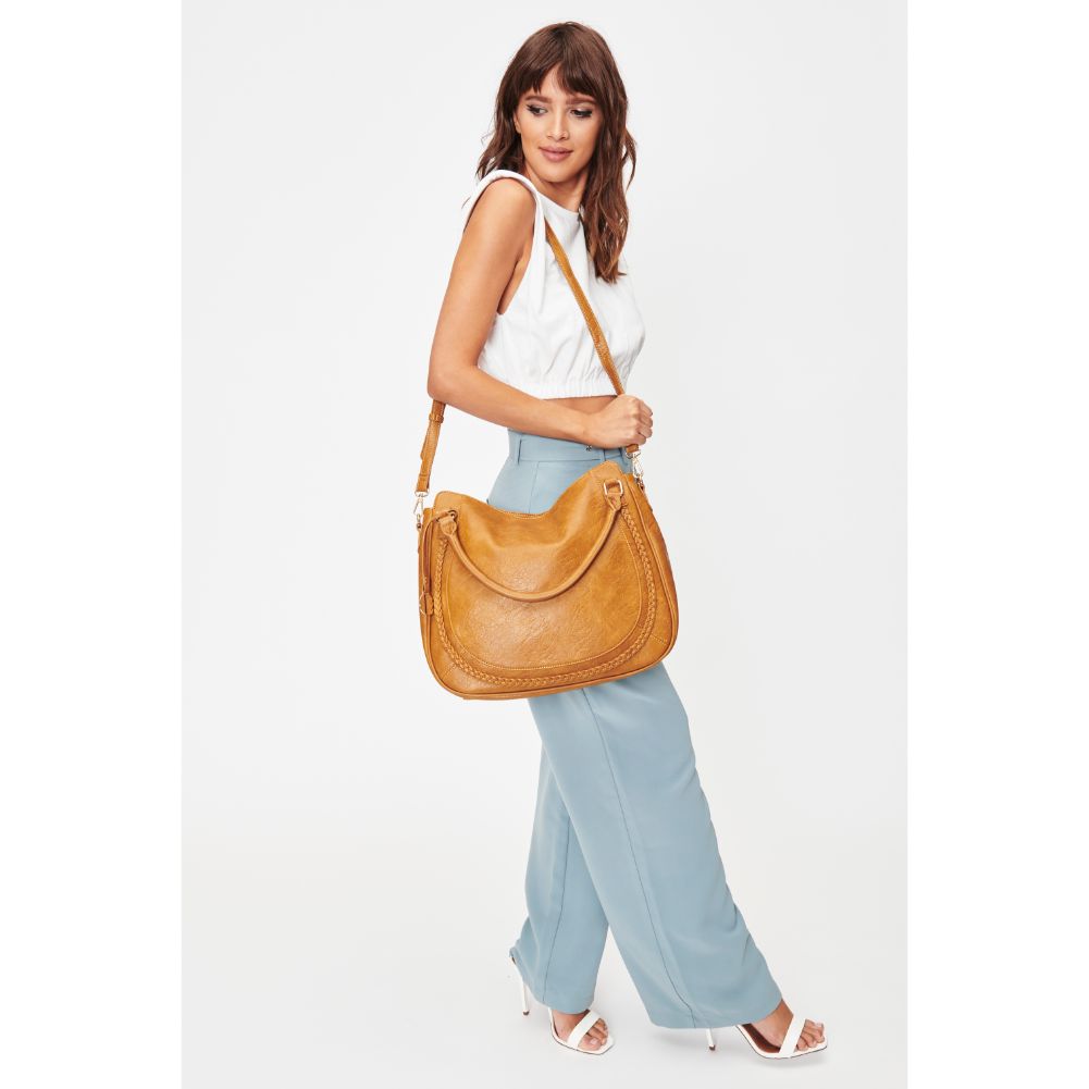 Woman wearing Mustard Moda Luxe Lindsay Hobo 842017128151 View 3 | Mustard