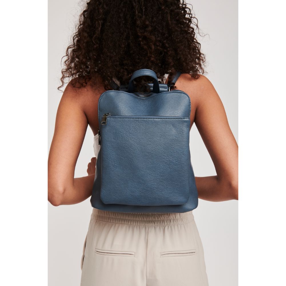Woman wearing Denim Moda Luxe Phoebe Backpack 842017126607 View 1 | Denim