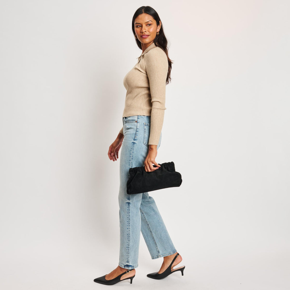 Woman wearing Black Moda Luxe Penelope Shoulder Bag 842017139119 View 4 | Black