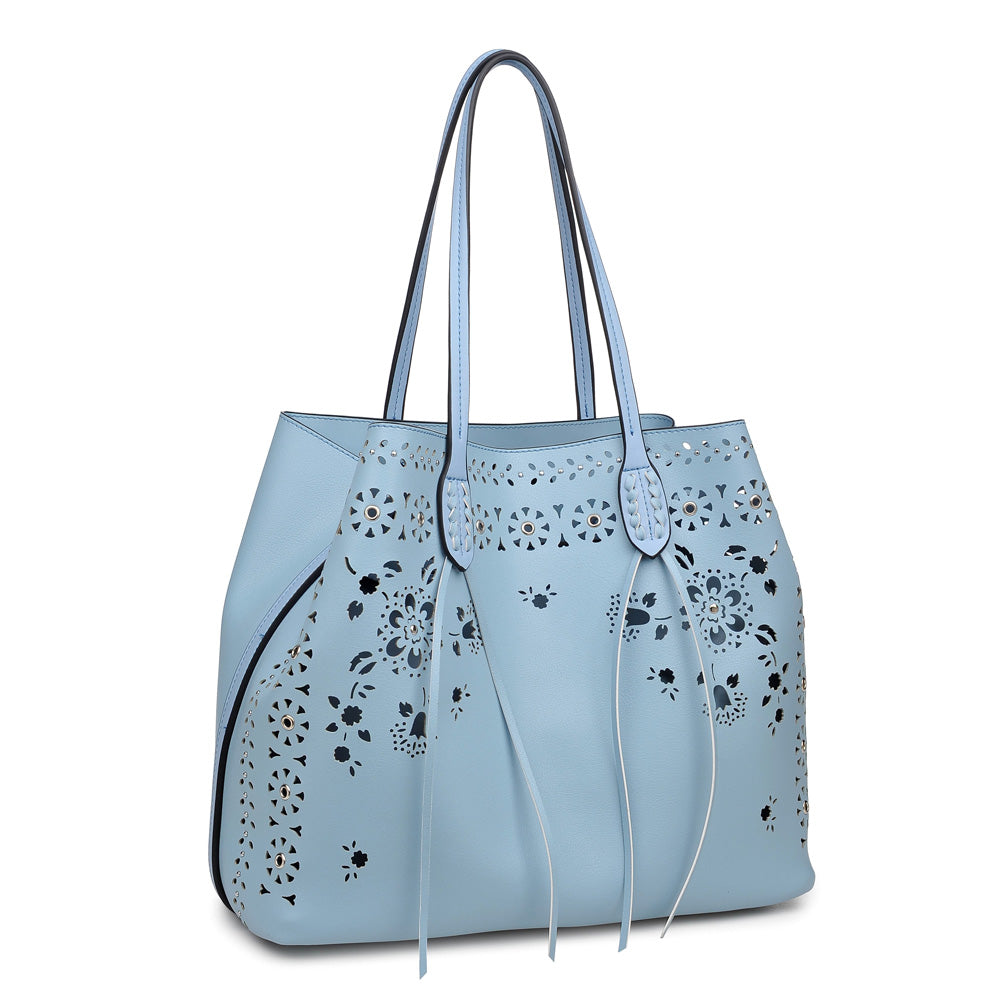 Woman wearing Blue Moda Luxe Canal Tote 842017113966 View 6 | Blue