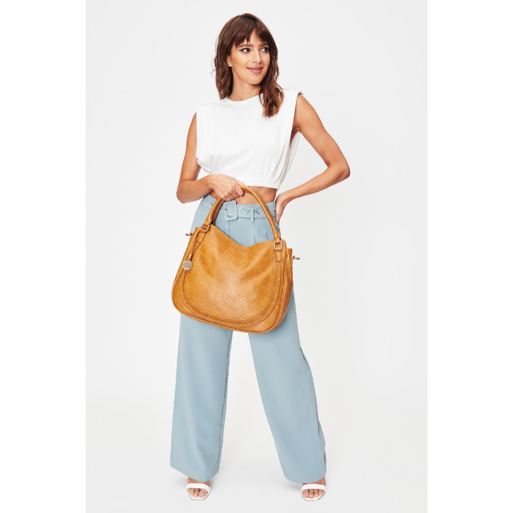 Woman wearing Mustard Moda Luxe Lindsay Hobo 842017128151 View 4 | Mustard