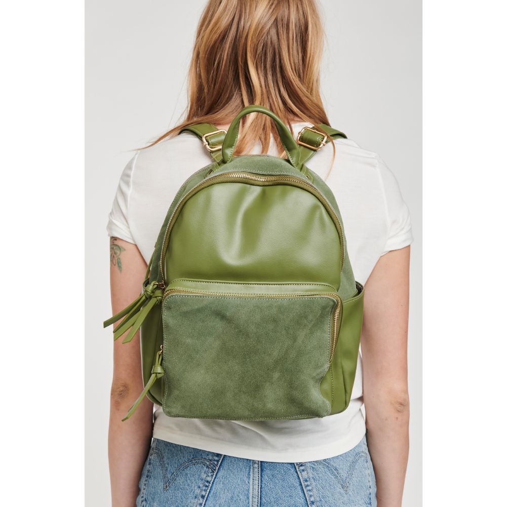 Woman wearing Sage Moda Luxe Blair Backpack 842017127376 View 1 | Sage
