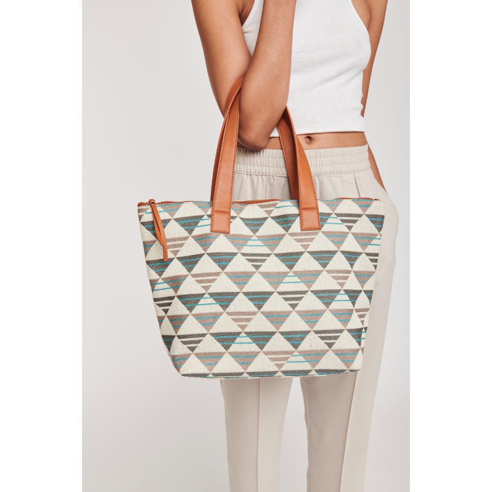Woman wearing Blue Multi Moda Luxe Quinn Tote 842017124498 View 1 | Blue Multi