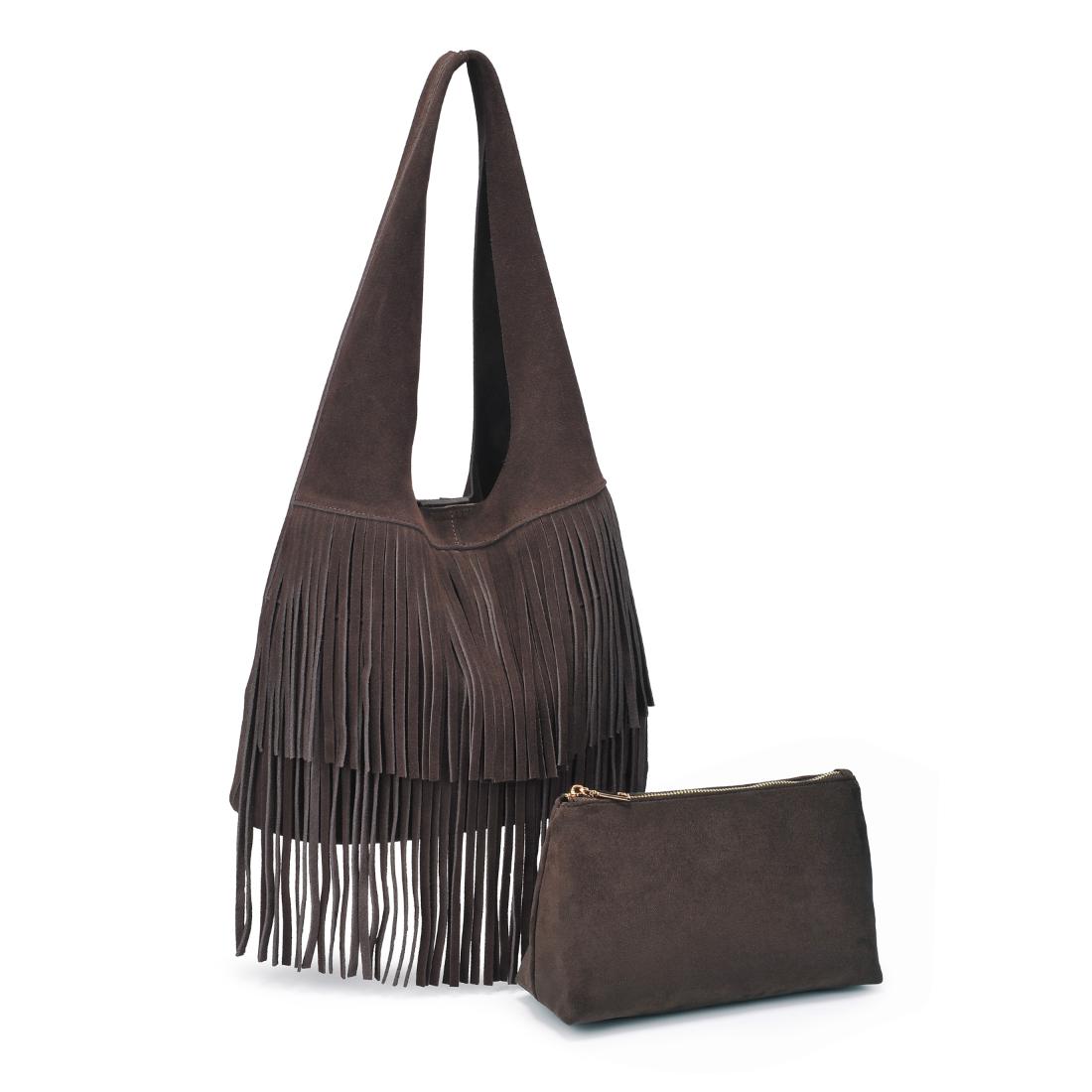 Woman wearing Chocolate Moda Luxe Hope Hobo 842017139096 View 6 | Chocolate