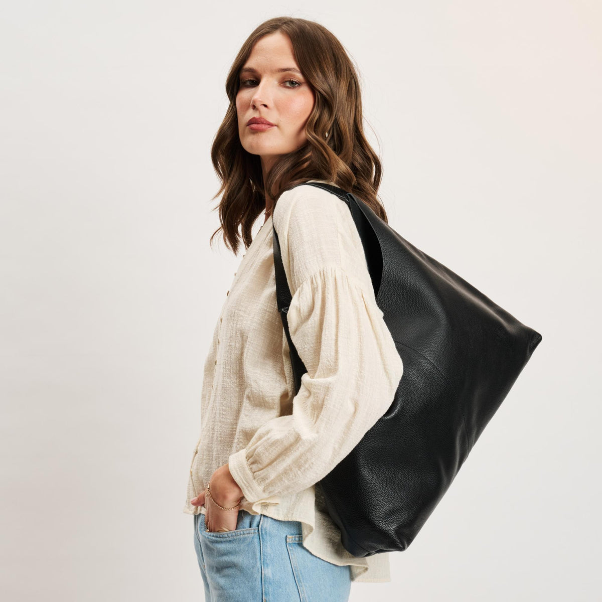 Woman wearing Black Moda Luxe Kurt Hobo 842017142164 View 2 | Black