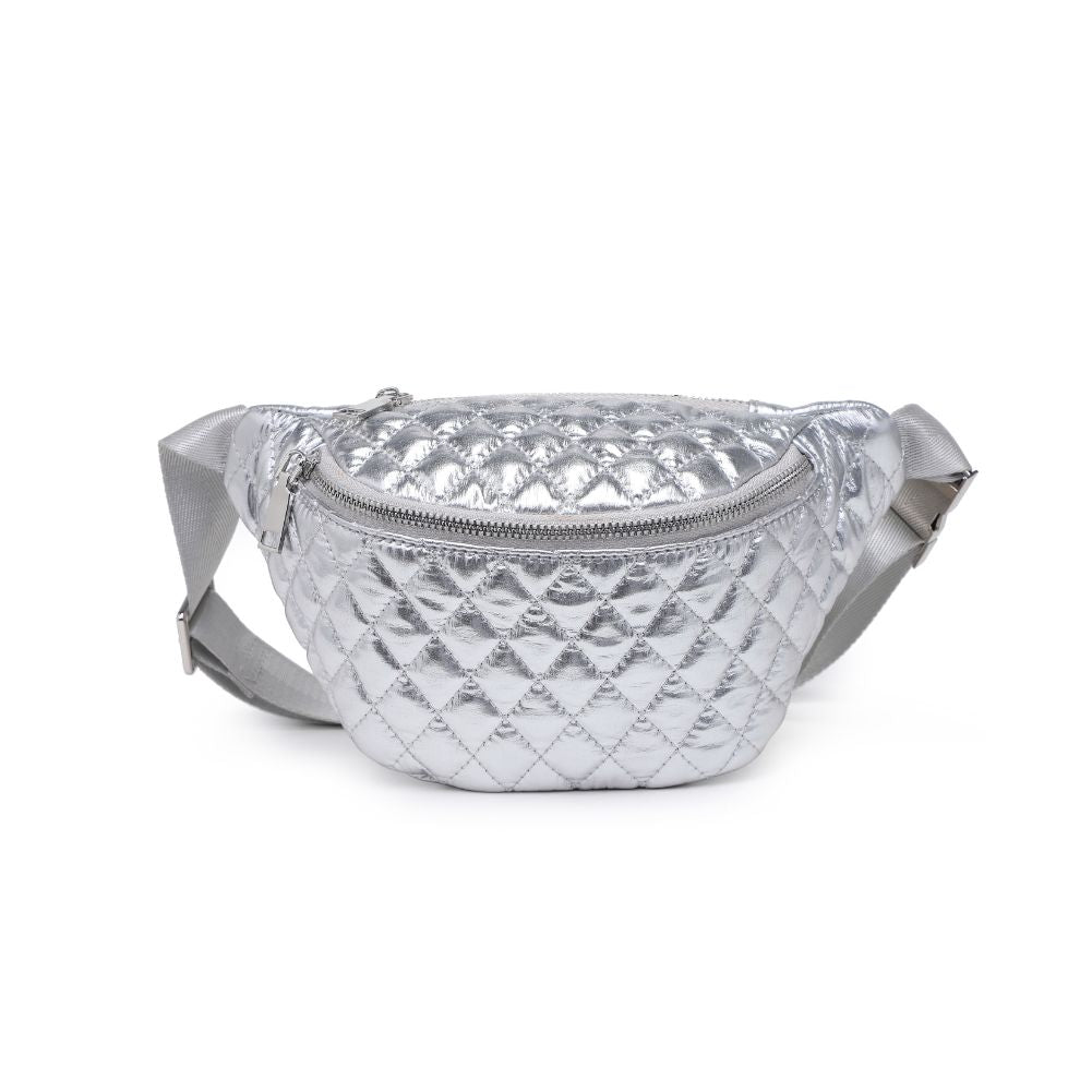 Woman wearing Silver Moda Luxe Ariana Belt Bag 842017133803 View 5 | Silver