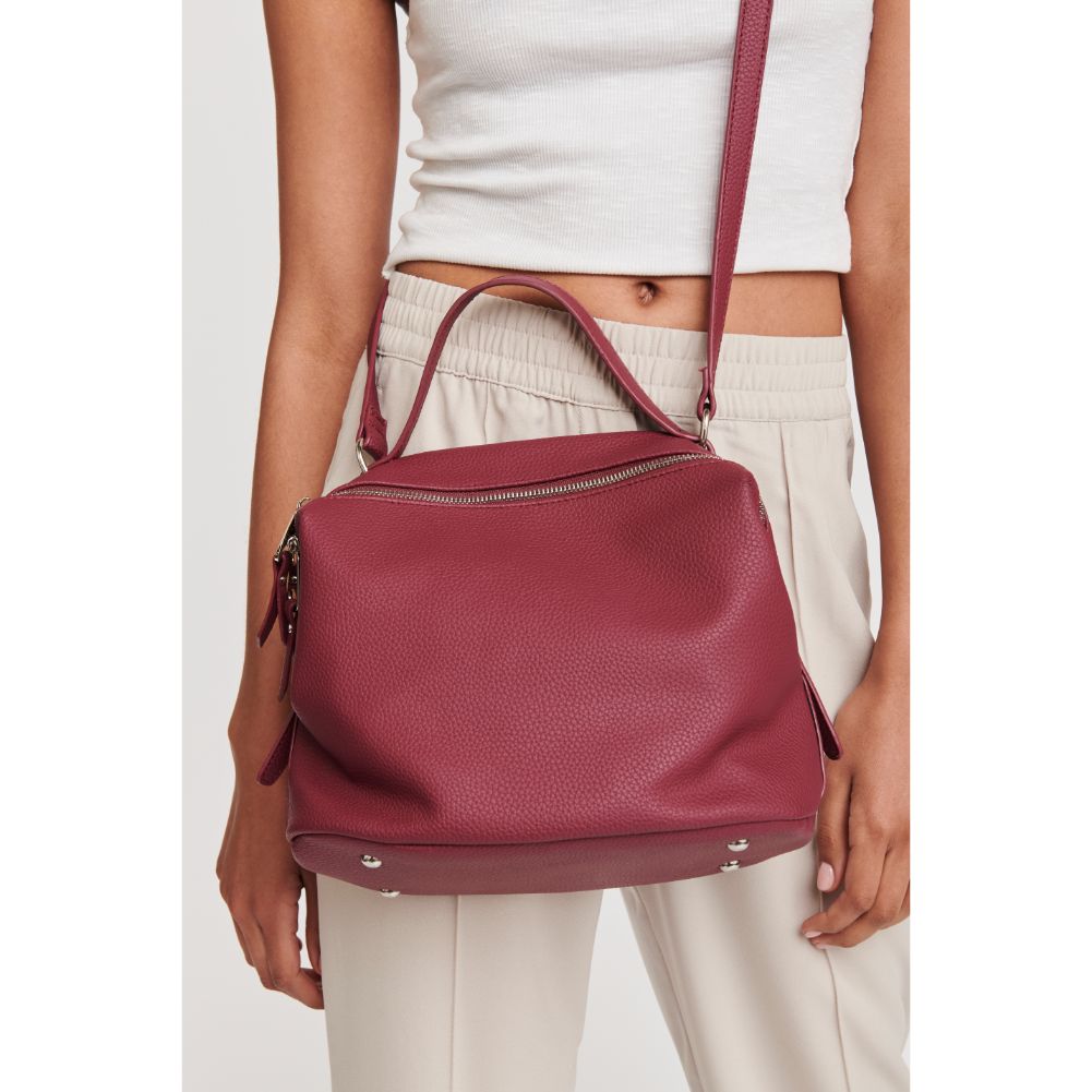 Woman wearing Merlot Moda Luxe Nicole Satchel 842017115472 View 2 | Merlot