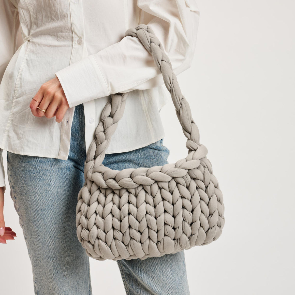 Woman wearing Grey Moda Luxe Trendelle Hobo 842017134961 View 1 | Grey