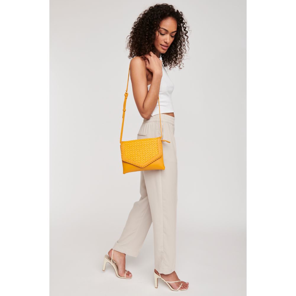 Woman wearing Mustard Moda Luxe Malta Crossbody 842017124061 View 4 | Mustard