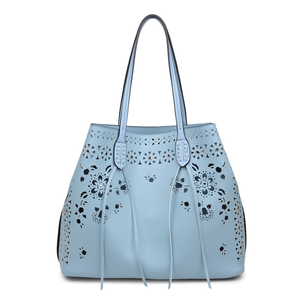 Woman wearing Blue Moda Luxe Canal Tote 842017113966 View 5 | Blue