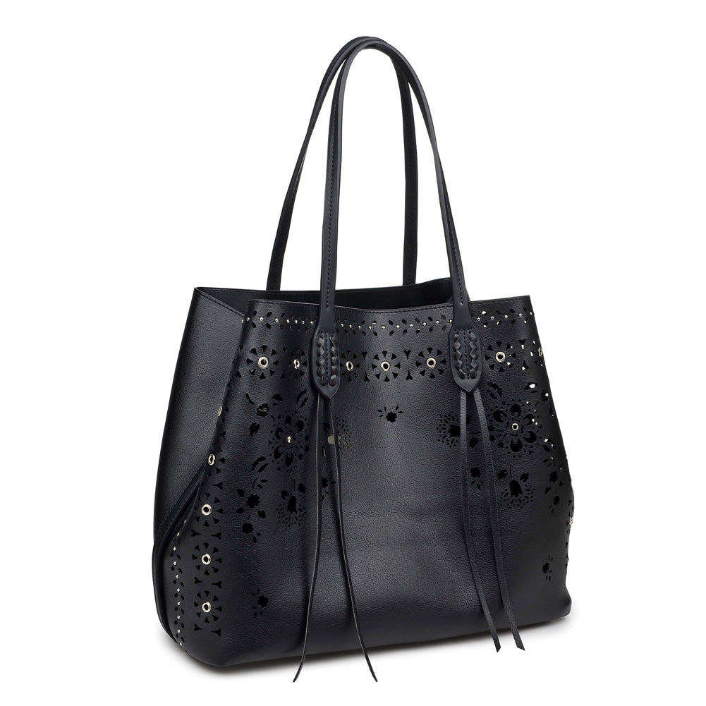 Woman wearing Black Moda Luxe Canal Tote 842017113935 View 6 | Black