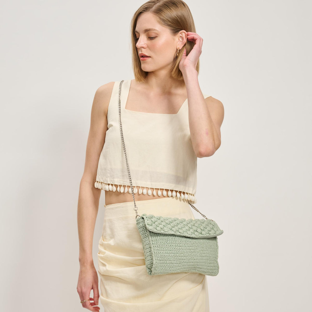 Woman wearing Mint Moda Luxe Celeste Crossbody 842017137795 View 1 | Mint