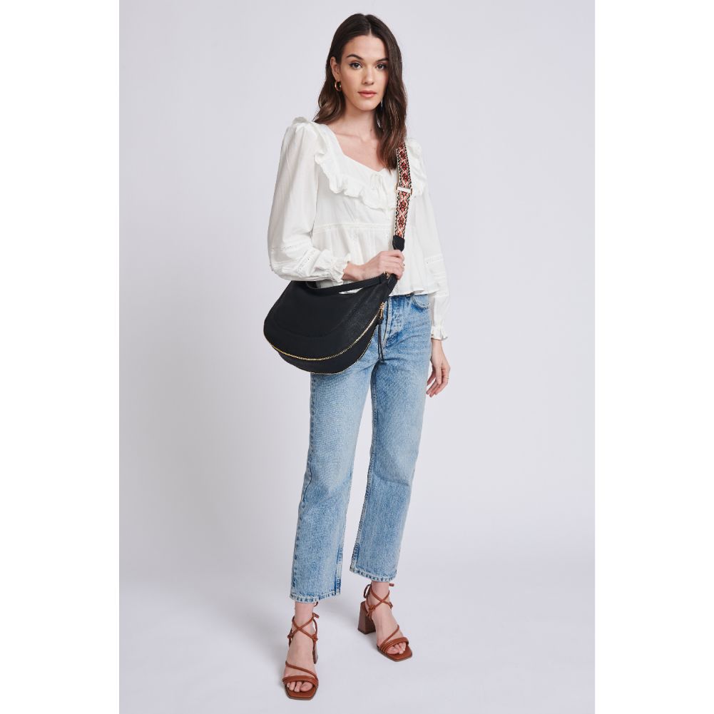 Woman wearing Black Moda Luxe Ruby Hobo 842017129356 View 3 | Black