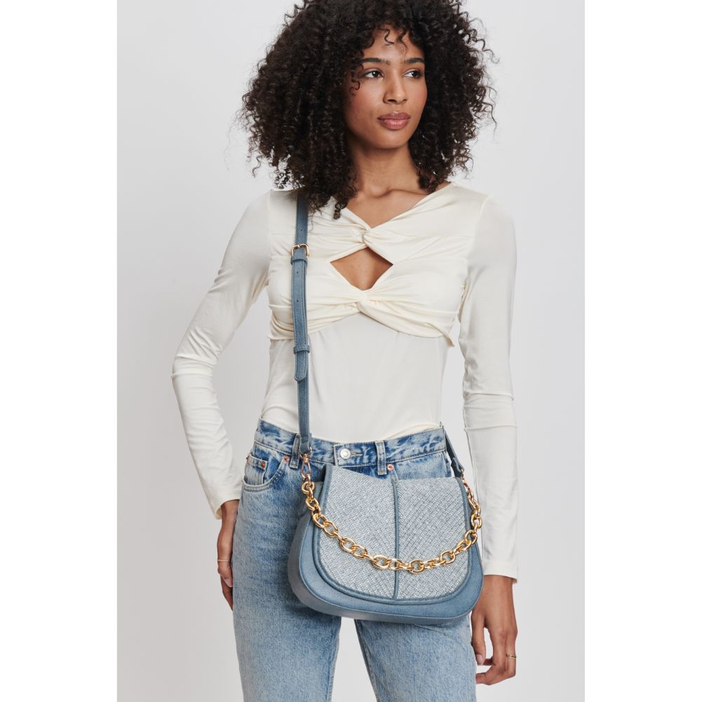 Woman wearing Denim Moda Luxe Nevelle Crossbody 842017131960 View 1 | Denim