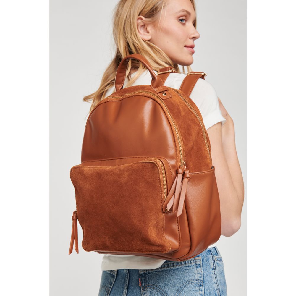 Woman wearing Tan Moda Luxe Blair Backpack 842017127369 View 1 | Tan