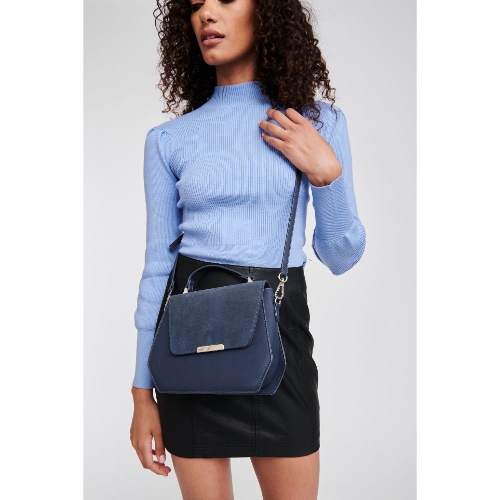 Woman wearing Navy Moda Luxe Robin Messenger 842017123071 View 1 | Navy