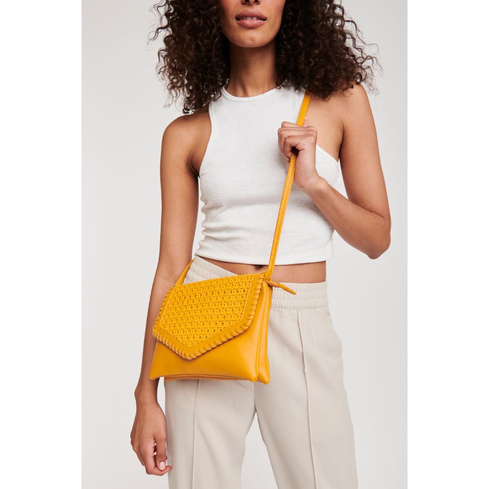 Woman wearing Mustard Moda Luxe Malta Crossbody 842017124061 View 1 | Mustard