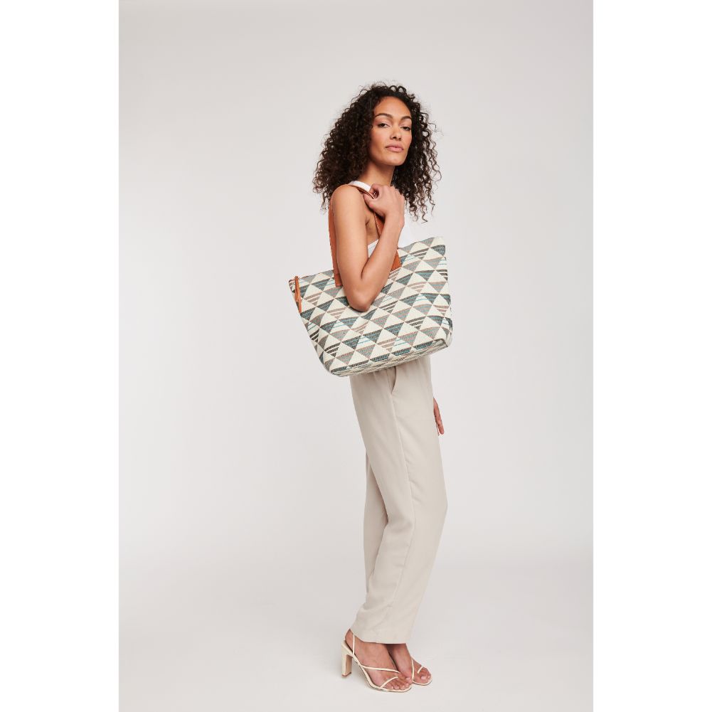 Woman wearing Blue Multi Moda Luxe Quinn Tote 842017124498 View 3 | Blue Multi