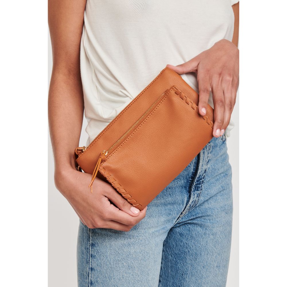 Woman wearing Tan Moda Luxe Kenzie Crossbody 842017127314 View 2 | Tan
