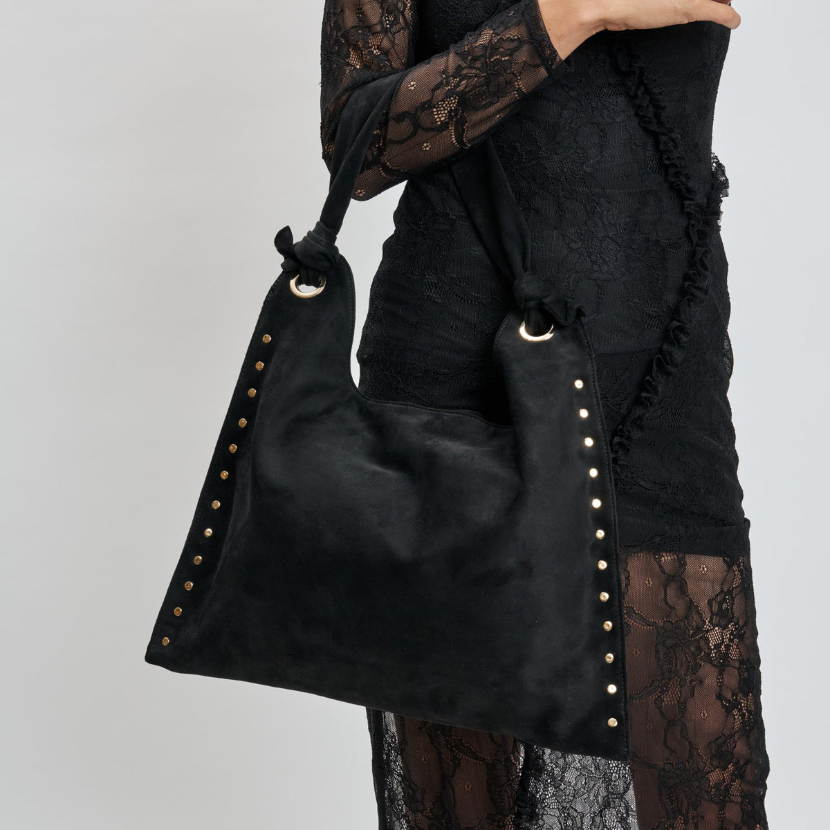 Woman wearing Black Moda Luxe Meadow Hobo 842017139935 View 1 | Black