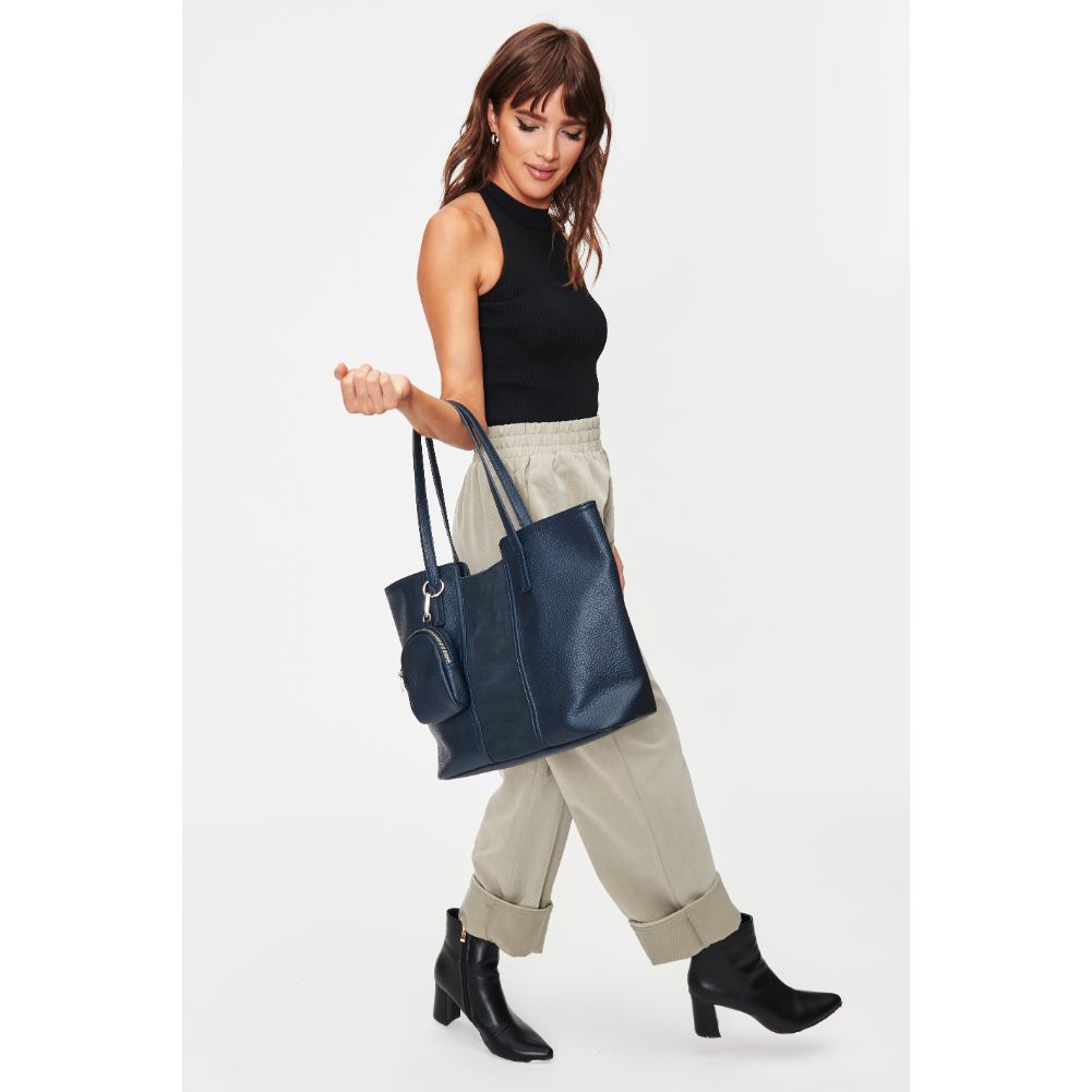 Woman wearing Teal Moda Luxe Millie Tote 842017128670 View 3 | Teal