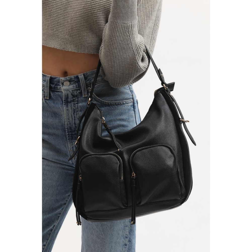 Woman wearing Black Moda Luxe Marla Hobo 842017134022 View 4 | Black