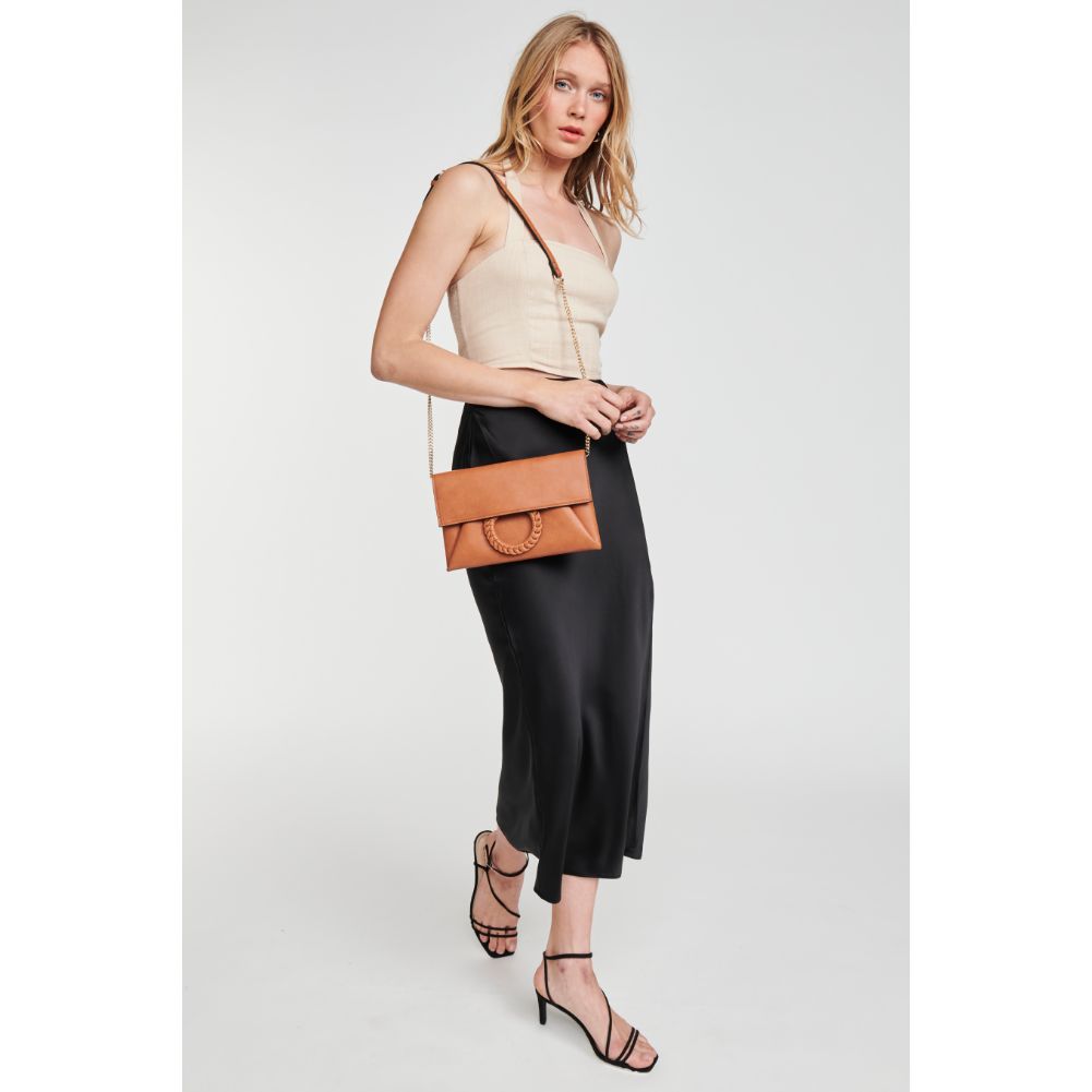 Woman wearing Tan Moda Luxe Harper Crossbody 842017124580 View 3 | Tan