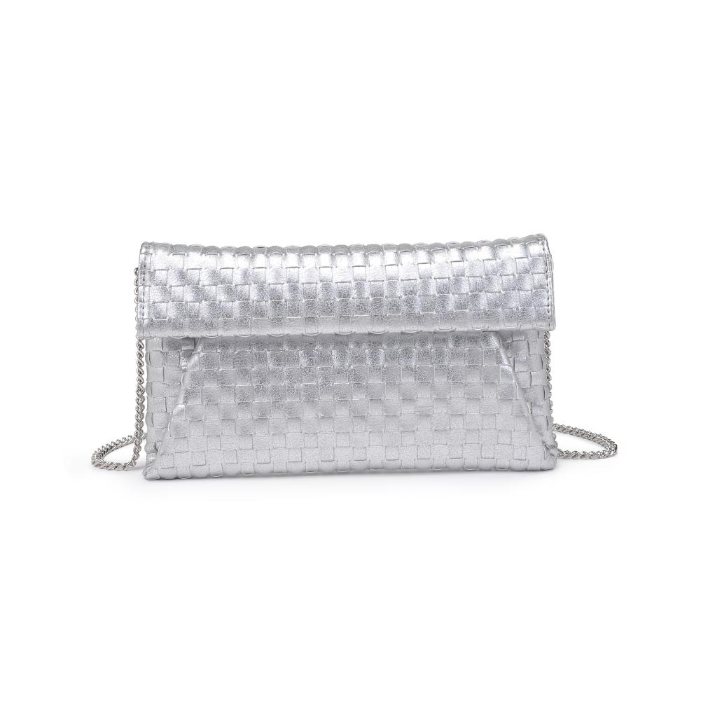 Woman wearing Silver Moda Luxe Priscilla Clutch 842017136569 View 5 | Silver