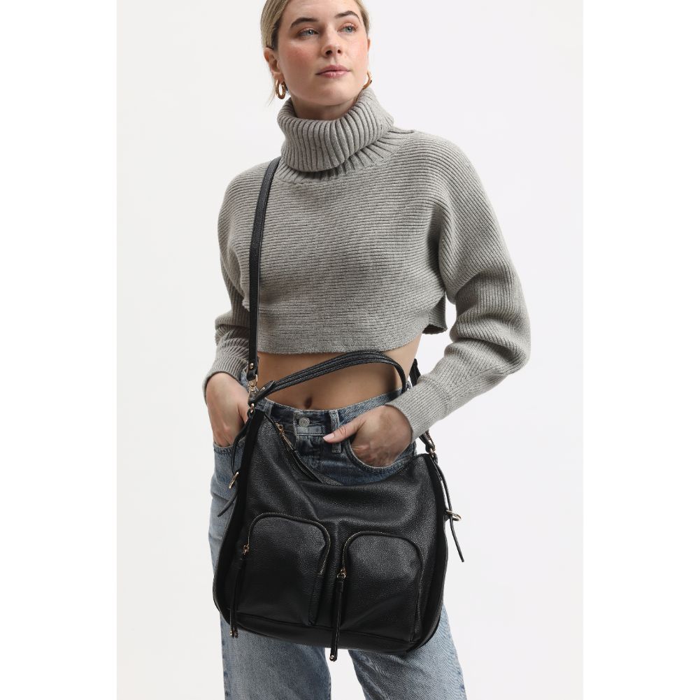 Woman wearing Black Moda Luxe Marla Hobo 842017134022 View 2 | Black