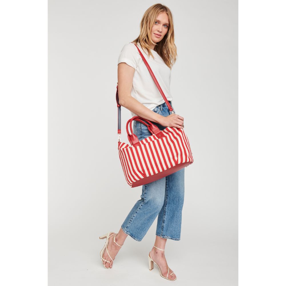 Woman wearing Red Moda Luxe Bali Satchel 842017113003 View 3 | Red