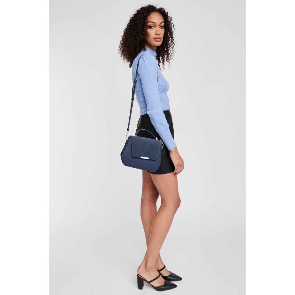 Woman wearing Navy Moda Luxe Robin Messenger 842017123071 View 3 | Navy