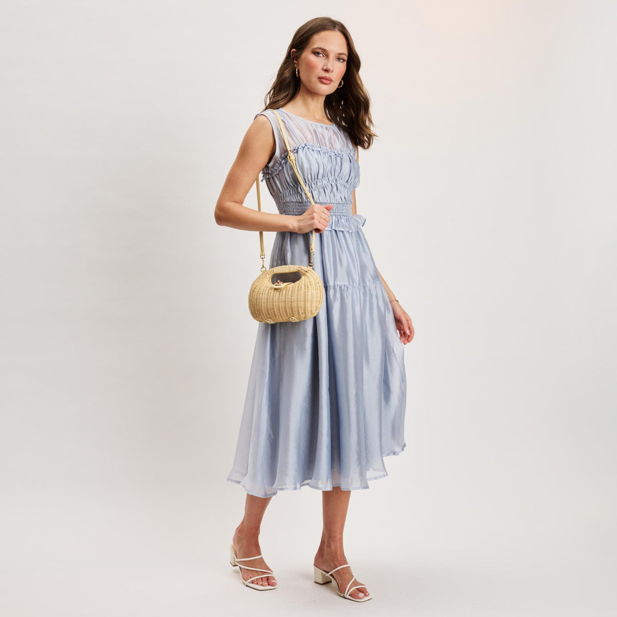 Woman wearing Natural Moda Luxe Esme Crossbody 842017140764 View 4 | Natural