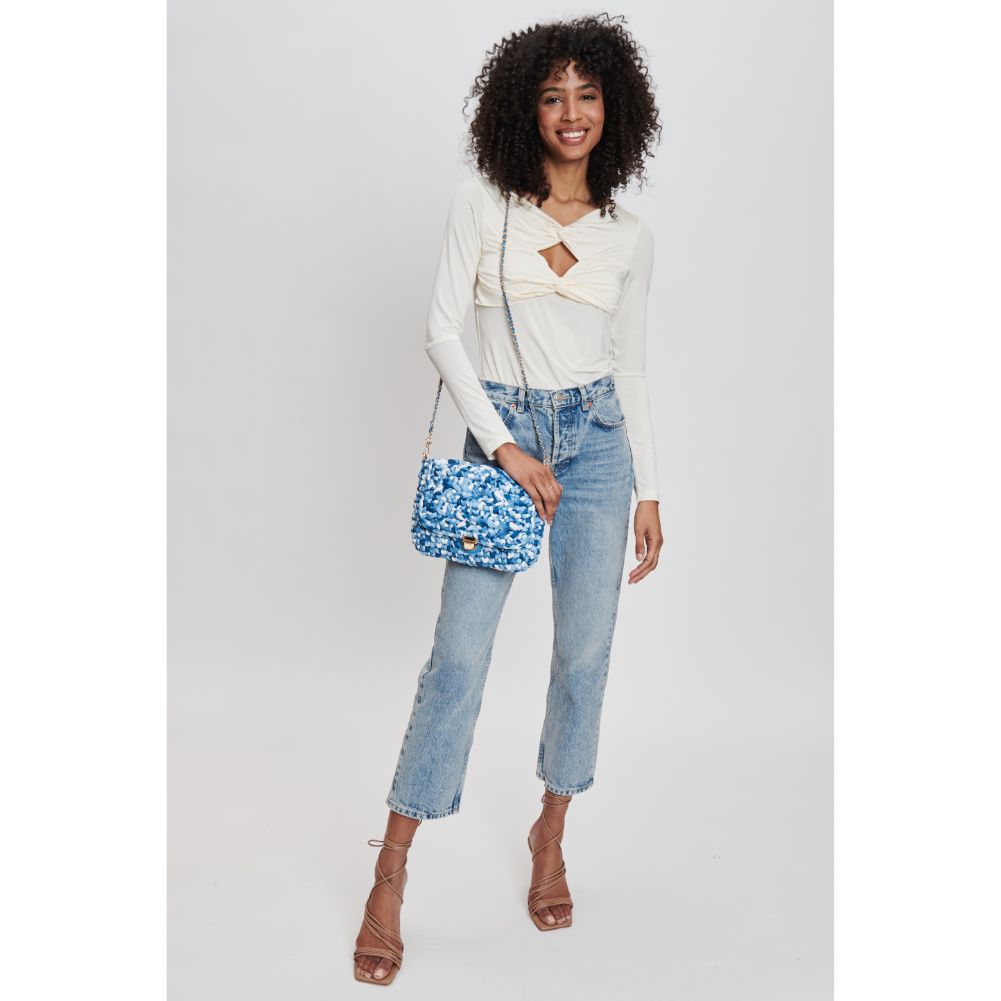 Woman wearing Denim Multi Moda Luxe Annalise Crossbody 842017132271 View 3 | Denim Multi