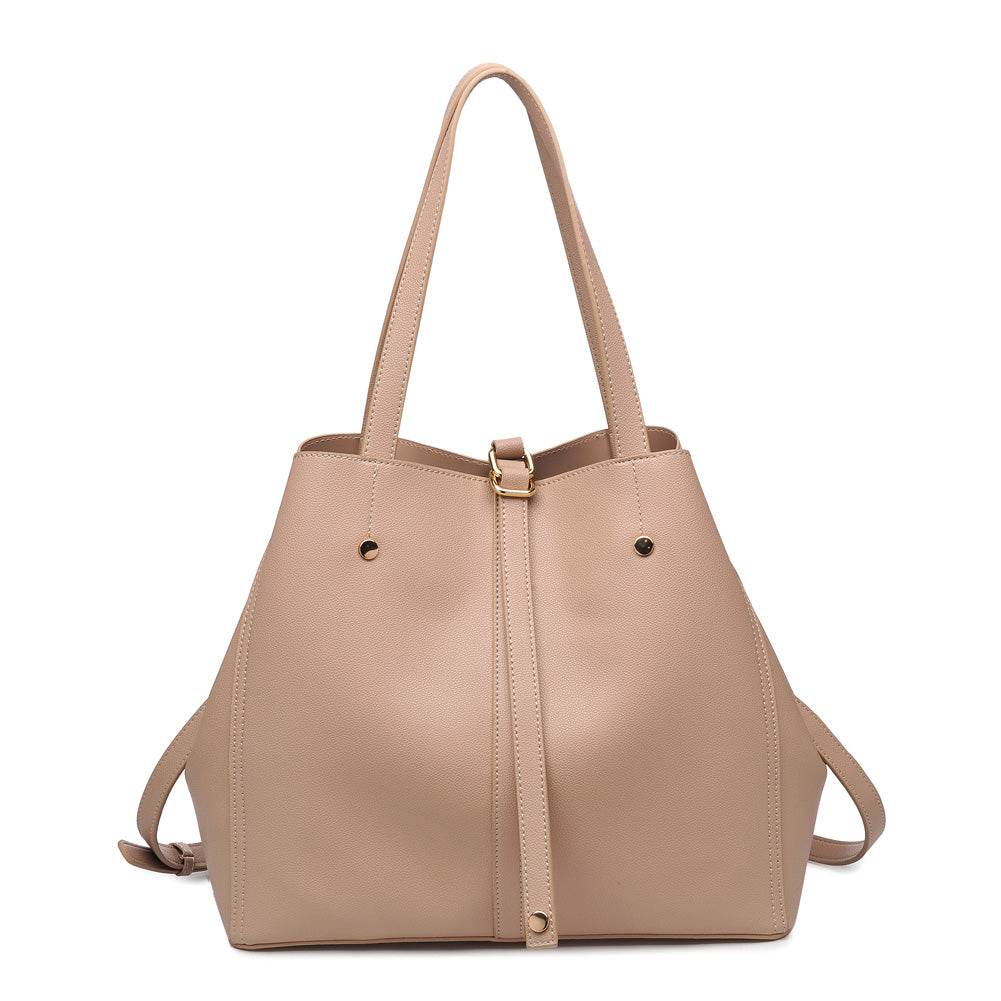 Woman wearing Natural Moda Luxe Josephine Satchel 842017116882 View 5 | Natural
