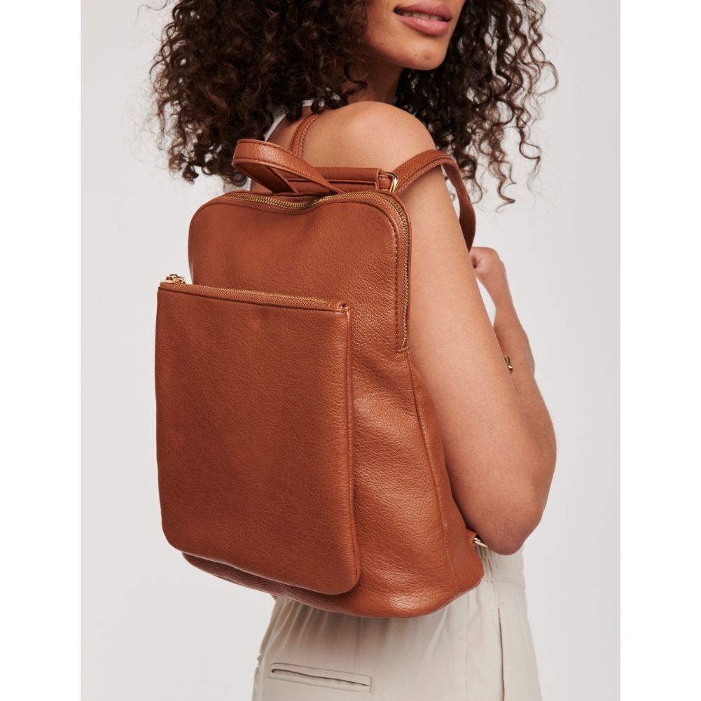 Woman wearing Tan Moda Luxe Phoebe Backpack 842017126621 View 2 | Tan