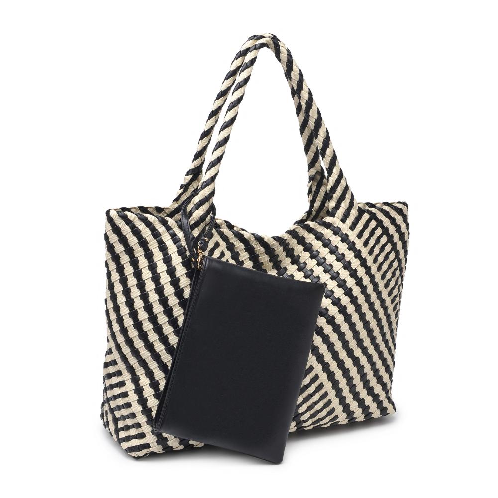 Woman wearing Black Ivory Moda Luxe Solana - Mixed Material Tote 842017135777 View 6 | Black Ivory