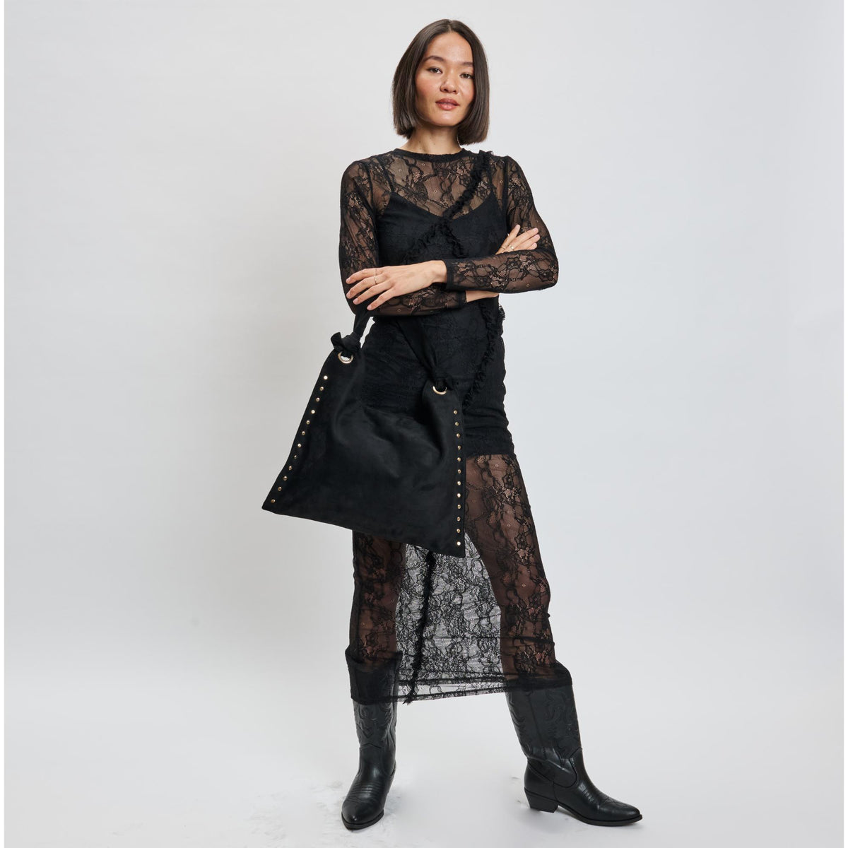 Woman wearing Black Moda Luxe Meadow Hobo 842017139935 View 3 | Black