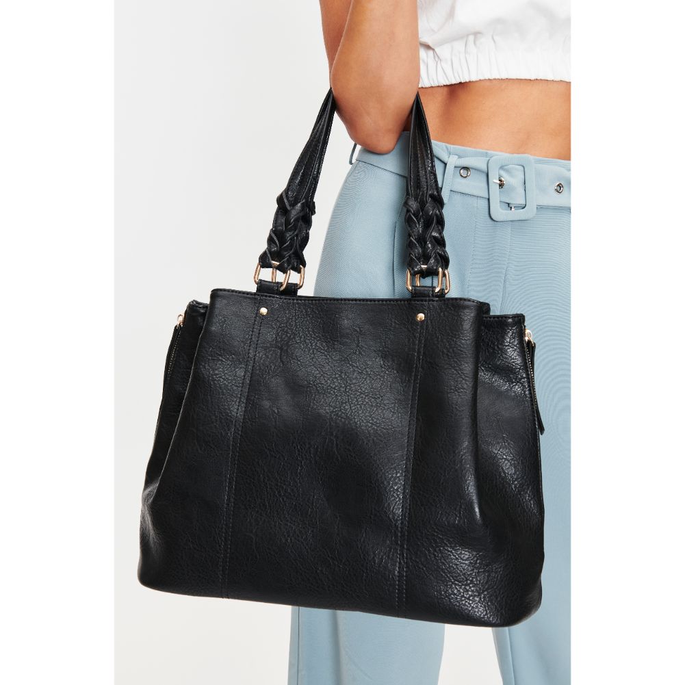 Woman wearing Black Moda Luxe Clementine Tote 842017128052 View 1 | Black