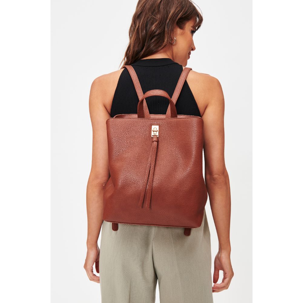 Woman wearing Cognac Moda Luxe Sylvia Backpack 842017128311 View 1 | Cognac