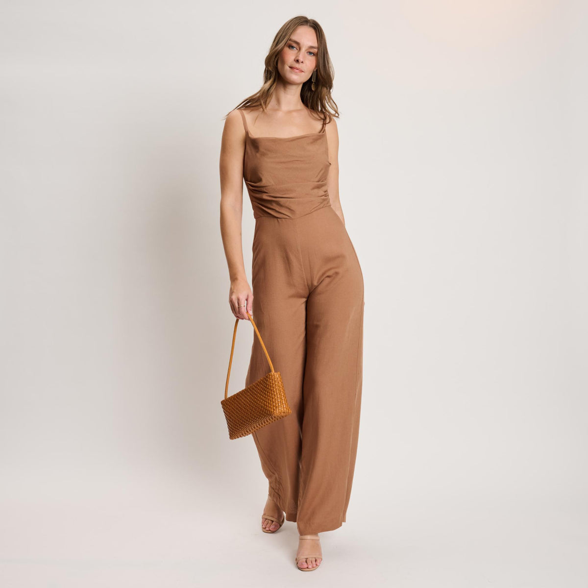 Woman wearing Tan Moda Luxe Lucy Shoulder Bag 842017140351 View 2 | Tan