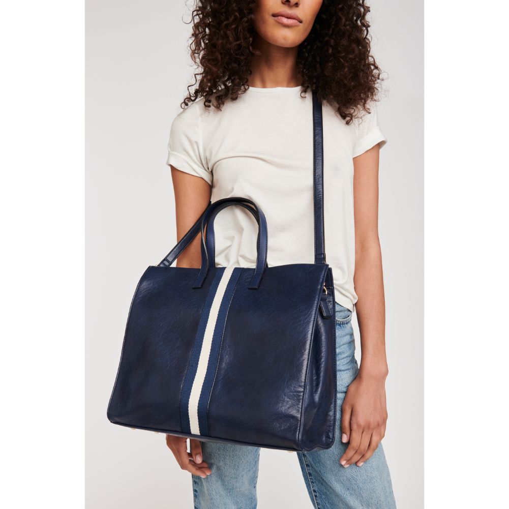 Woman wearing Navy Moda Luxe Julian Tote 842017117032 View 1 | Navy