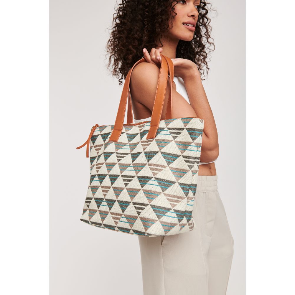 Woman wearing Blue Multi Moda Luxe Quinn Tote 842017124498 View 2 | Blue Multi