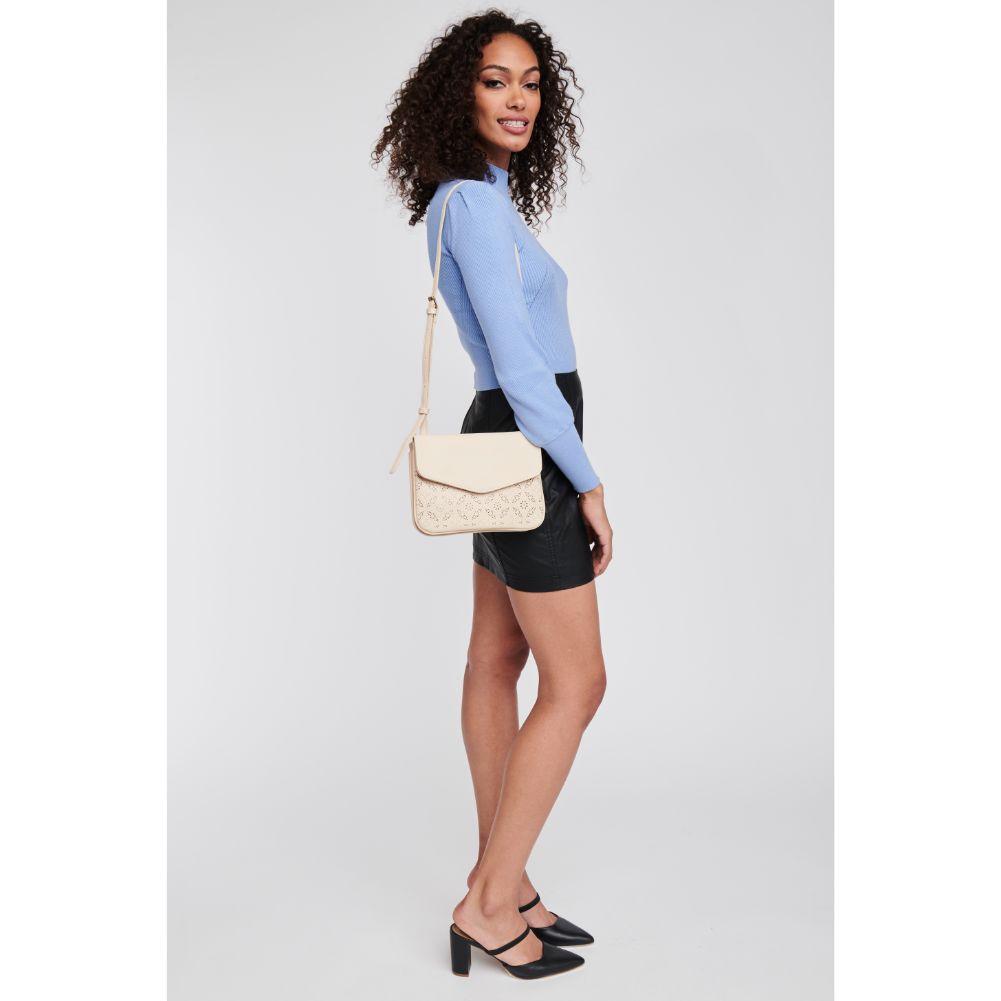 Woman wearing Ivory Moda Luxe Tate-Perf Crossbody 842017121398 View 3 | Ivory