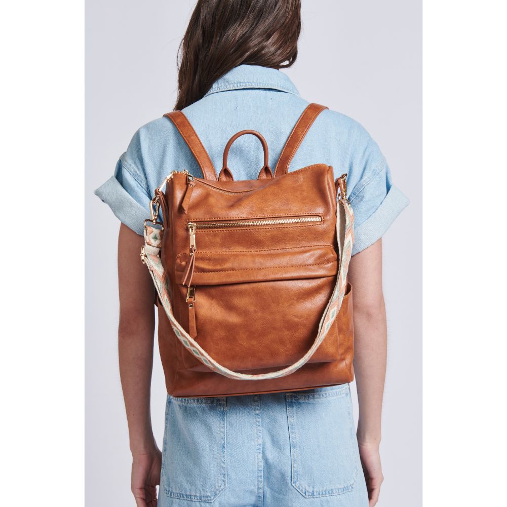 Woman wearing Tan Moda Luxe Riley Backpack 842017129417 View 2 | Tan