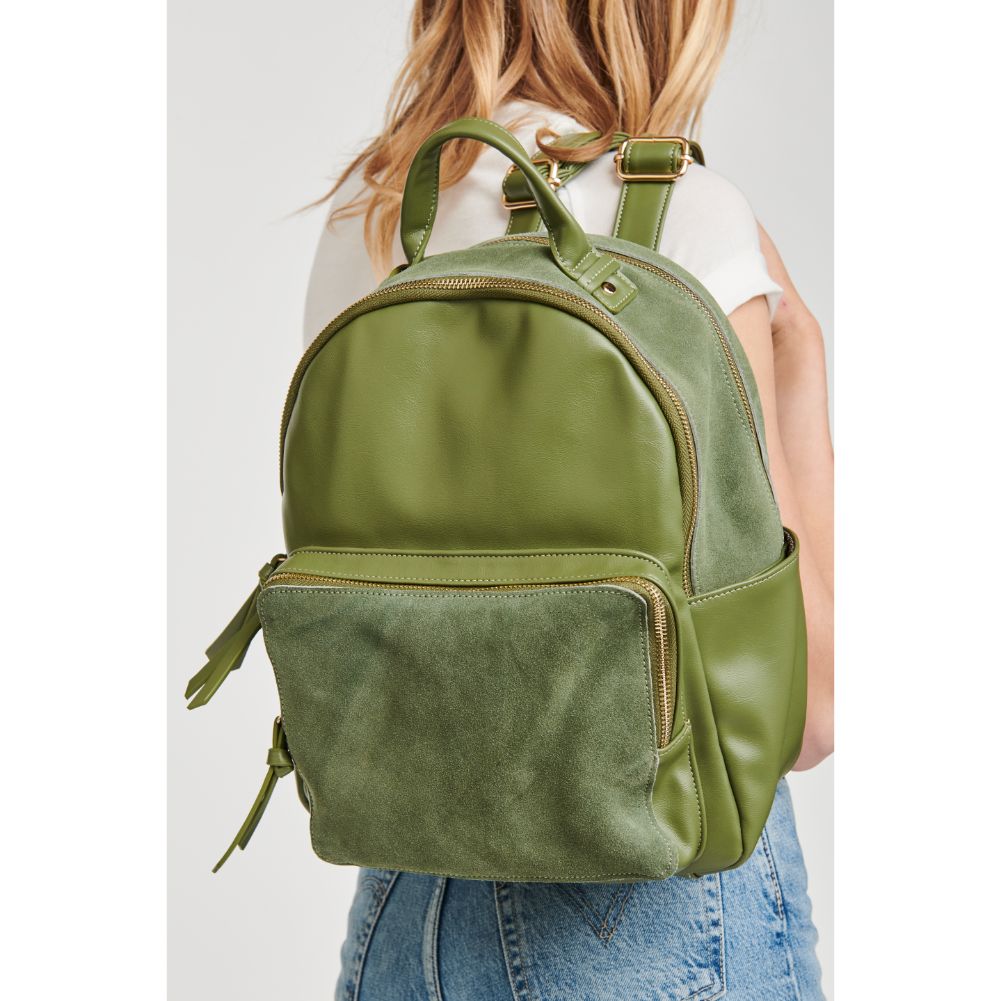 Woman wearing Sage Moda Luxe Blair Backpack 842017127376 View 2 | Sage